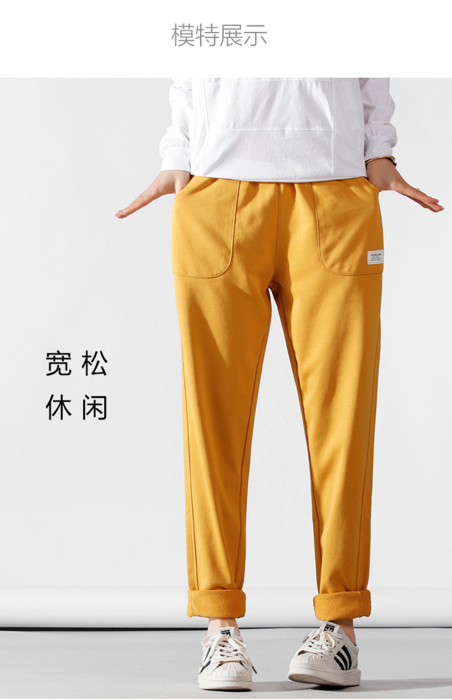 Huangsen 2019 mùa xuân cỡ lớn quần âu rộng quần dài thẳng phụ nữ co giãn eo hoang dã túi lớn quần harem - Quần Harem quần nữ ống rộng