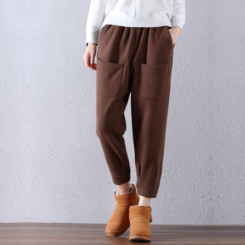 Royal Son 2020 Autumn Winter New Pure Cotton Pure Color Tightness Waist Plus Suede Thickened Loose Casual Pants Women Harun Boots Pants
