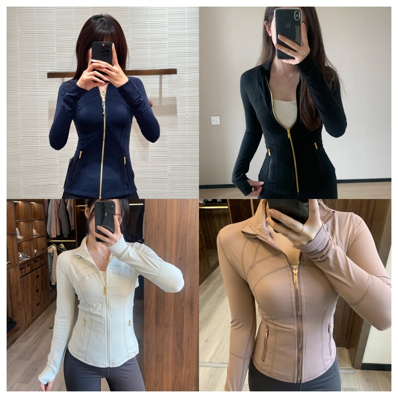 Ll Alternative to Define, Same Style Gold Zipper Stand Collar Jacket for Women, Slimming Waist-Cinching Yoga Wear, Casual Sports Coat