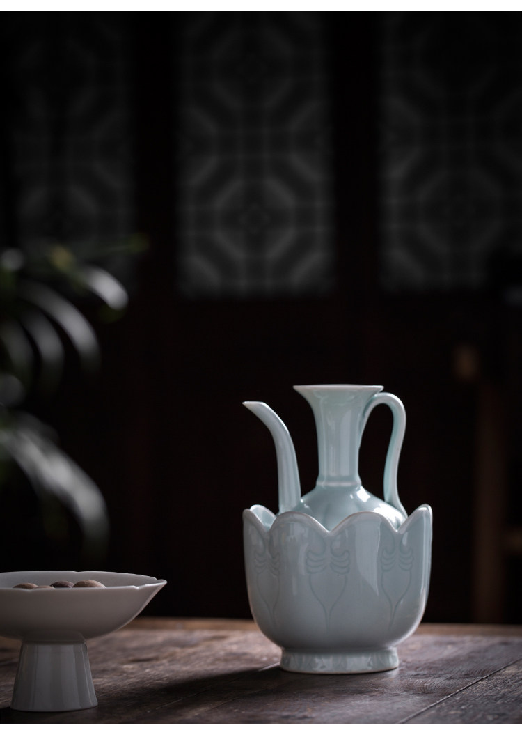 宋代瓜棱茶壺點茶壺湖田窯影青雕刻執壺溫酒器景德鎮傳統酒壺套裝|家用