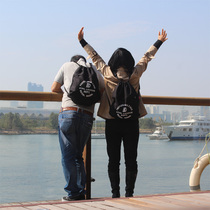  (Full E) All black letter drawstring Shoulder basketball backpack Canvas Yoga fitness sports Outdoor drawstring pocket