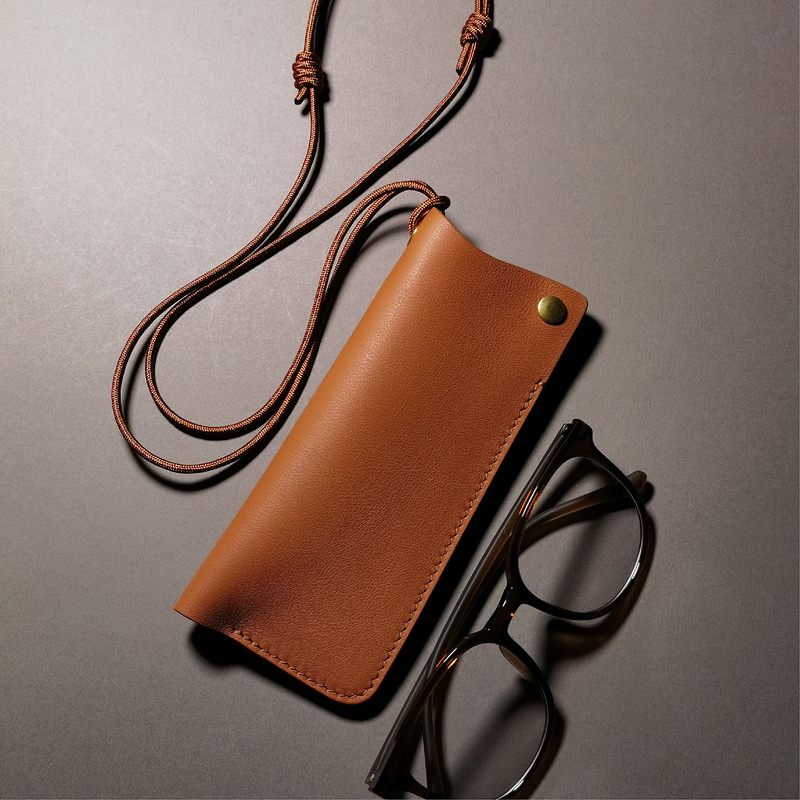 Leather Neck-Hanging Eyeglass Case Handmade Swift Calfskin Portable Reading Glasses Pouch Storage Cover