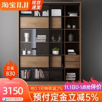 Living room cabinet multi-lattice cabinet floor storage cabinet storage cabinet Nordic bookcase solid wood large bookcase with glass door