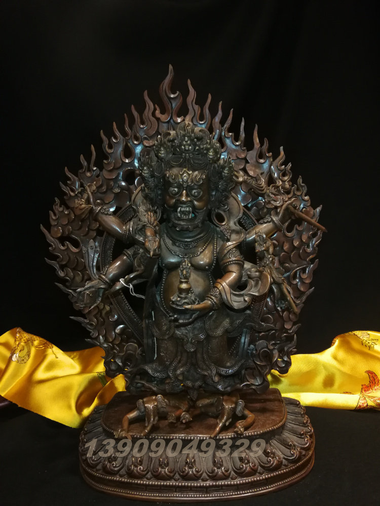 Nepal handmade Myong Buddhism Buddha 38cm boutique All-red copper boutique craftsmanship Six-arm Maha galla statue