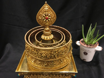 Nepal handmade Tibetan Tantra copper full gilt manzac plate diameter 23cm