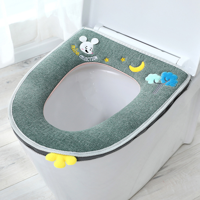 Toilet mat cushion zipper through household winter waterproof cute thickened velvet toilet toilet mat