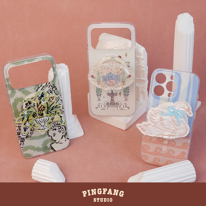 [Square Studio] Roman Series Magnetic Phone Case Original Hand-Painted Creative Apple iPhone Protective Case Double-Layer Mother-Of-Pearl Stand