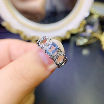 Natural and elegant aquamarine ring 925 silver plated with 18k gold main stone 5*7mm open ring