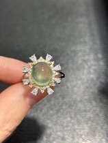Special offer 925 silver inlaid natural prehnite ring 8*10M M open ring