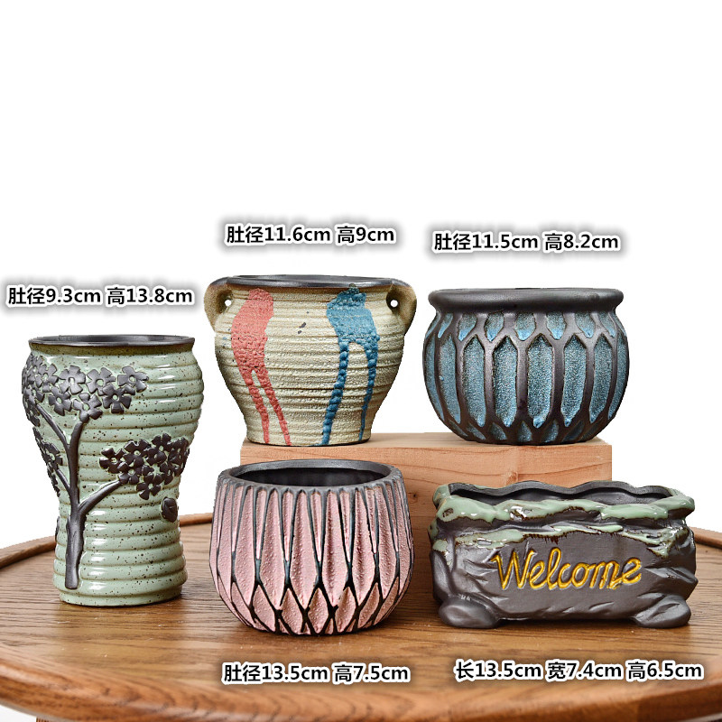 Multi-meat Laozhuang Flower Pot Ceramics Large Caliber Special Price Clear Cabin Small Flower Pot Breathable Coarse Pottery Multi-Meat Plant Flower Pot