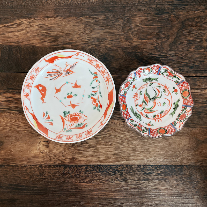 Japan imports Kutani burning red painting Wuxu dinner plate ceramic household Japanese style and wind snack plate salad plate pot bearing