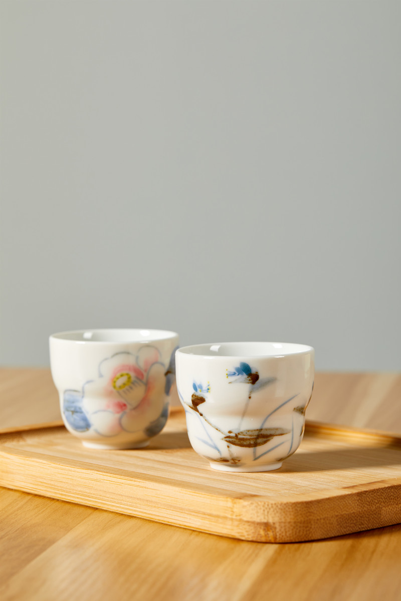 Spot Japan imported Kutani burn hand-painted dyed double fun cup small teacup handmade tea cup small wine cup