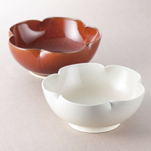 Japan imports Kiyomizu-yaki Ito Jiafeng hand-made pottery red persimmon glaze cherry blossom-shaped bowl Japanese cuisine bowl