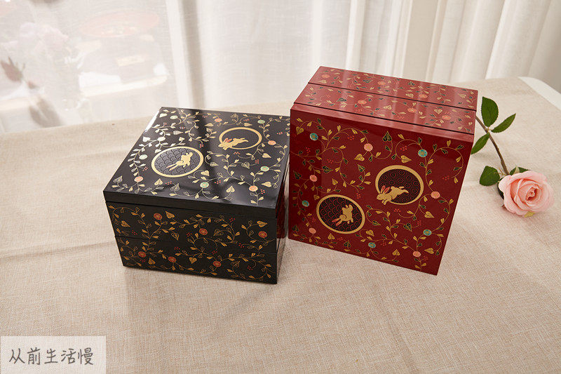 Japan Imports Mountain China Lacquer Cherry Blossom Rabbit three layers First Jewelry Box Containing box Marriage out of dowry box gift box Large number