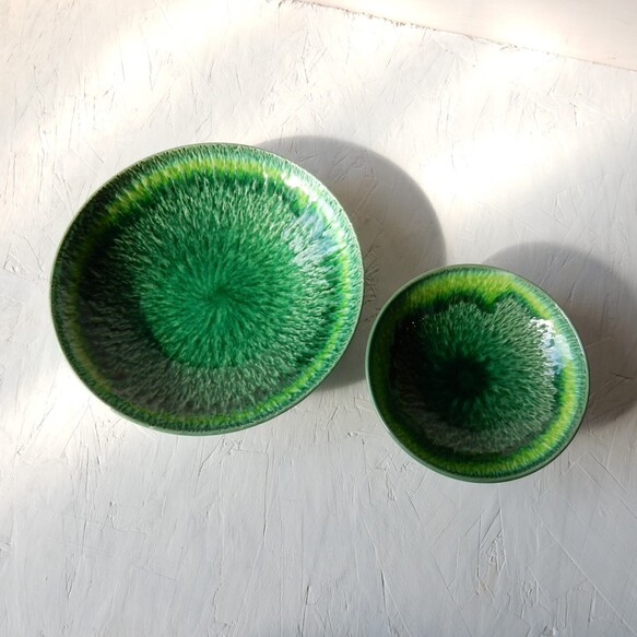 Japan imported green glass pottery bowl Japanese bowl bowl rice bowl matcha bowl ice crack high foot small bowl retro home