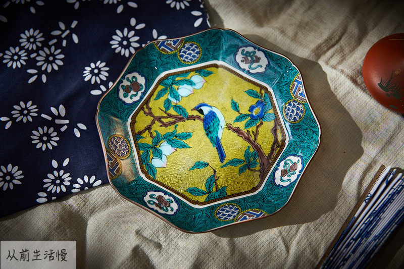 Japan imports Kutani Yaki Yoshidaya Palace Style Retro Kwai Kou Ceramic Plate Afternoon Tea Snack Plate Personality Tableware