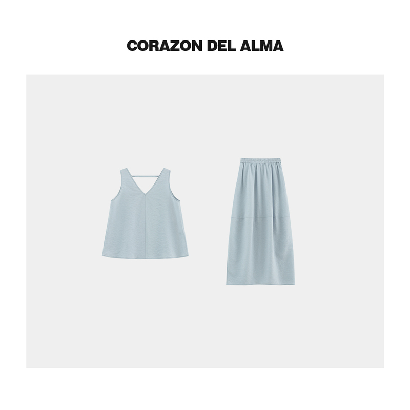 【Sehai】Dry and Misty Sand-Washed Silk, Three-Dimensional Cut and Segmented V-Neck Vest/Skirt Set-Ss1587 【Sehai】Dry and Misty Sand-Washed Silk, Three-Dimensional Cut and Segmented V-Neck Vest/Skirt Set-Ss1587