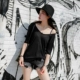 JHXC băng lụa lỏng v-cổ mỏng phần áo len ngắn ngắn nữ sinh viên mùa hè mỏng tay ngắn chạm đáy áo thun áo nữ trung niên