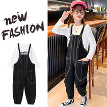 Girls Strap pants autumn 2021 New Big Boy Korean version of foreign style loose girl suspenders set conjoined overalls