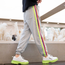 Girls pants spring new 2021 spring and autumn childrens sports pants color strip casual pants loose foreign atmosphere tide
