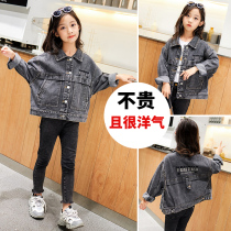Girls coat spring new 2021 spring and autumn childrens denim coat Korean fashionable foreign style childrens clothing tide
