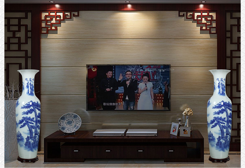 Jingdezhen blue and white ceramics guest - the greeting pine hotel opening arranging flowers potted sitting room adornment is placed large vase