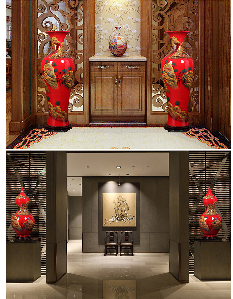 Jingdezhen ceramics sitting room big red big vase vase planting decoration to the hotel lobby hall landing place