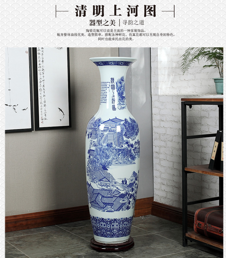 Jingdezhen ceramics of large blue and white porcelain vase, flower arrangement of Chinese style living room office decoration place hotel