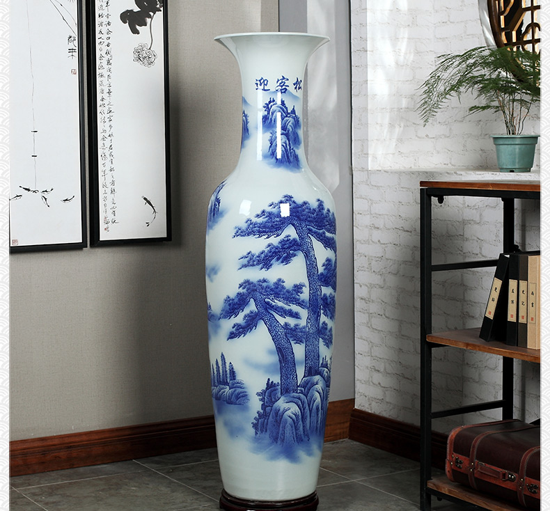 Jingdezhen ceramics of large blue and white porcelain vase, flower arrangement of Chinese style living room office decoration place hotel