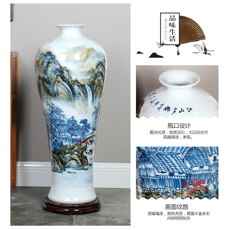 Jingdezhen ceramics hand - made high blue and white porcelain vase of large hotel opening gifts sitting room adornment is placed