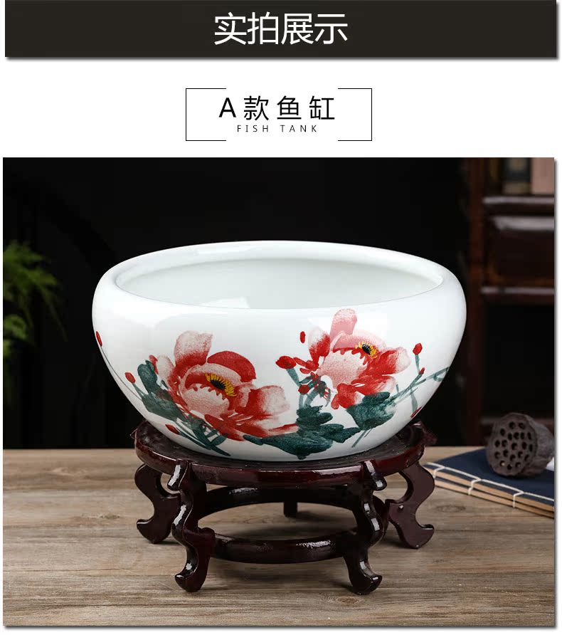 Jingdezhen ceramics aquarium hand - made sitting room desktop furnishing articles turtle tank goldfish bowl lotus lotus basin