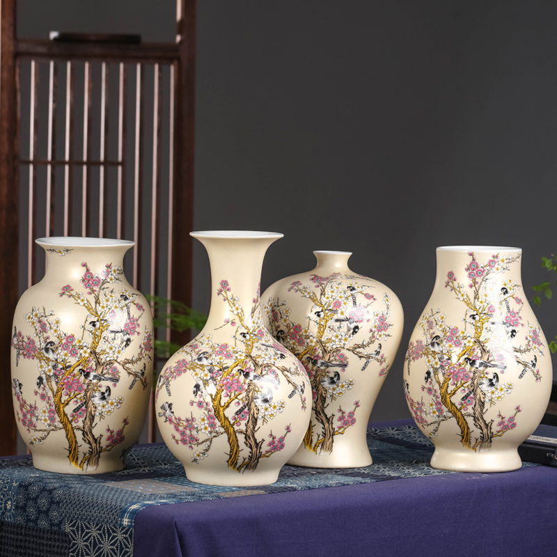 Jingdezhen modern archaize ceramic powder enamel lotus flower bottle handicraft decorative household items furnishing articles