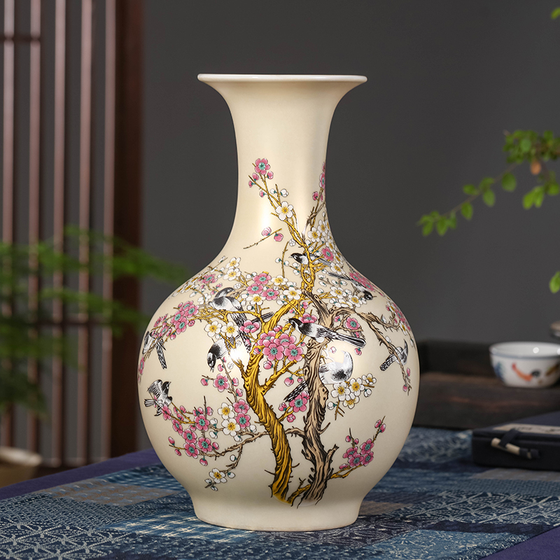 Jingdezhen ceramics magpies name plum flower vase household wine study adornment handicraft furnishing articles in the living room