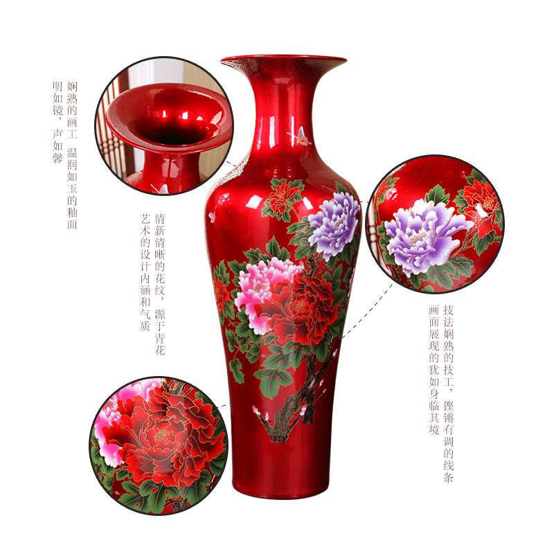 Jingdezhen ceramics of large vase peony modern home sitting room adornment is placed hotel opening gifts