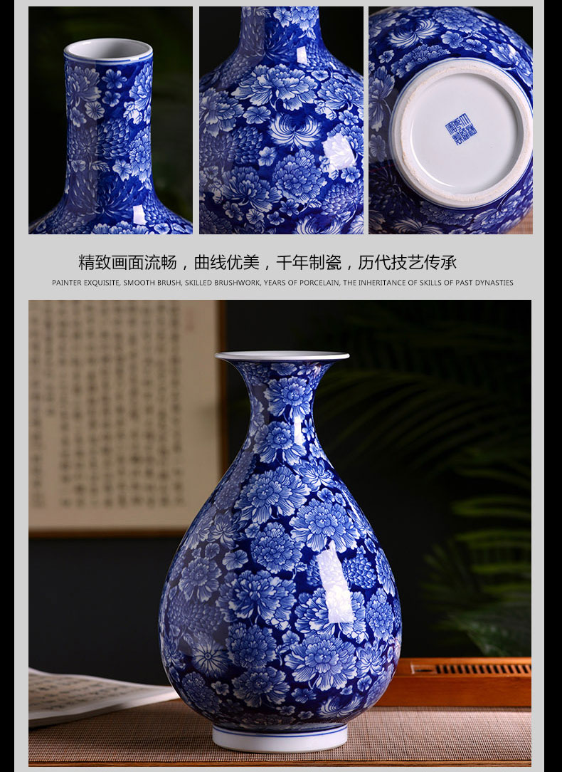 Antique blue and white porcelain vase of jingdezhen ceramics new Chinese style classical household sitting room adornment rich ancient frame furnishing articles