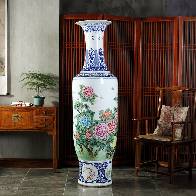 Jingdezhen blue and white bag in the mail to the ground 1.8 meters big ceramics vase hotel lobby hall opening gifts furnishing articles