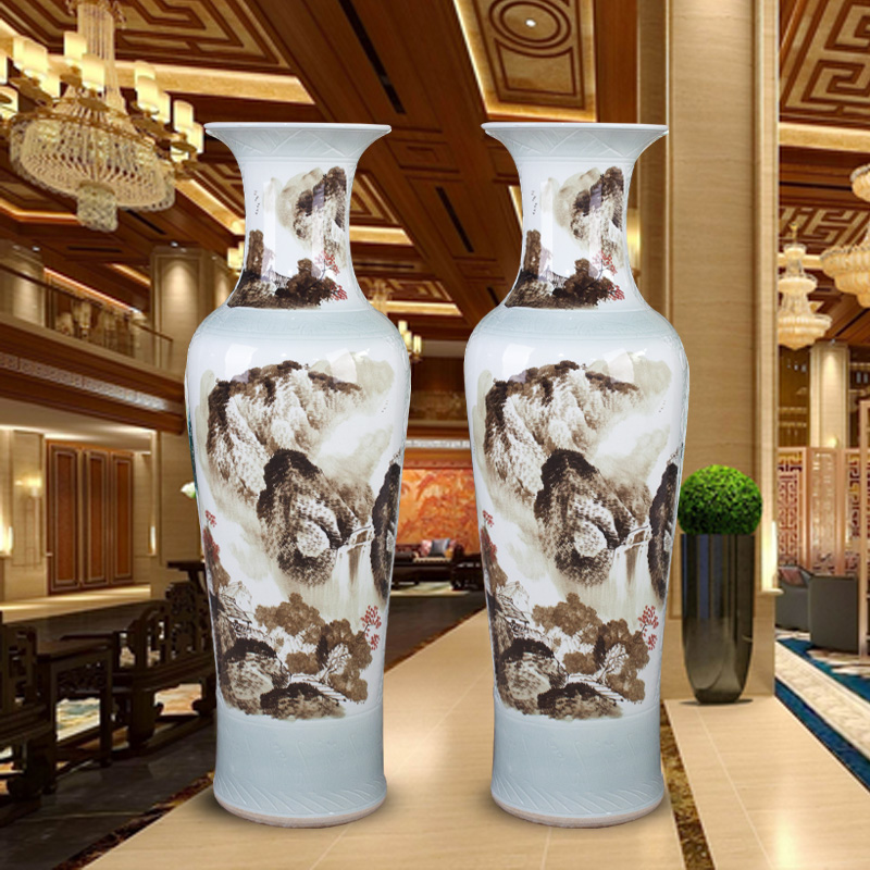 Jingdezhen of large vases, hand - made color ink landscape ceramic vase modern housewarming sitting room adornment is placed