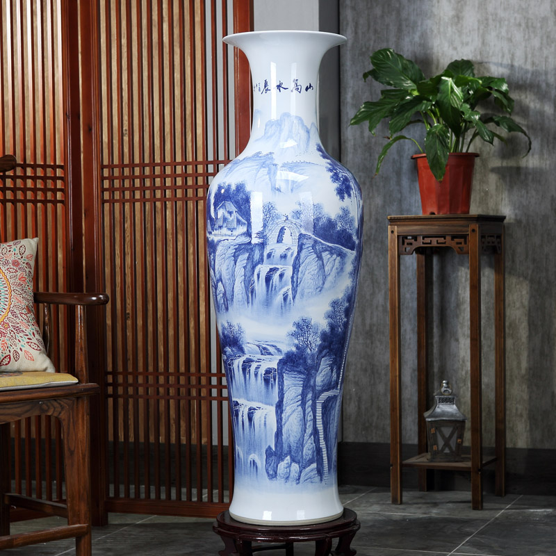 Jingdezhen ceramic fish landing big vase hand - made lotus landscape ceramic vase sitting room home decoration