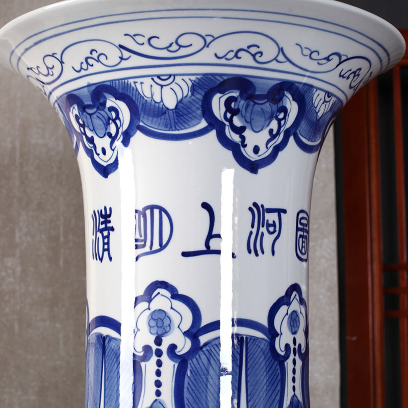 Jingdezhen hand - made qingming scroll of large vases, flower arrangement sitting room hall decoration decoration ceramics furnishing articles