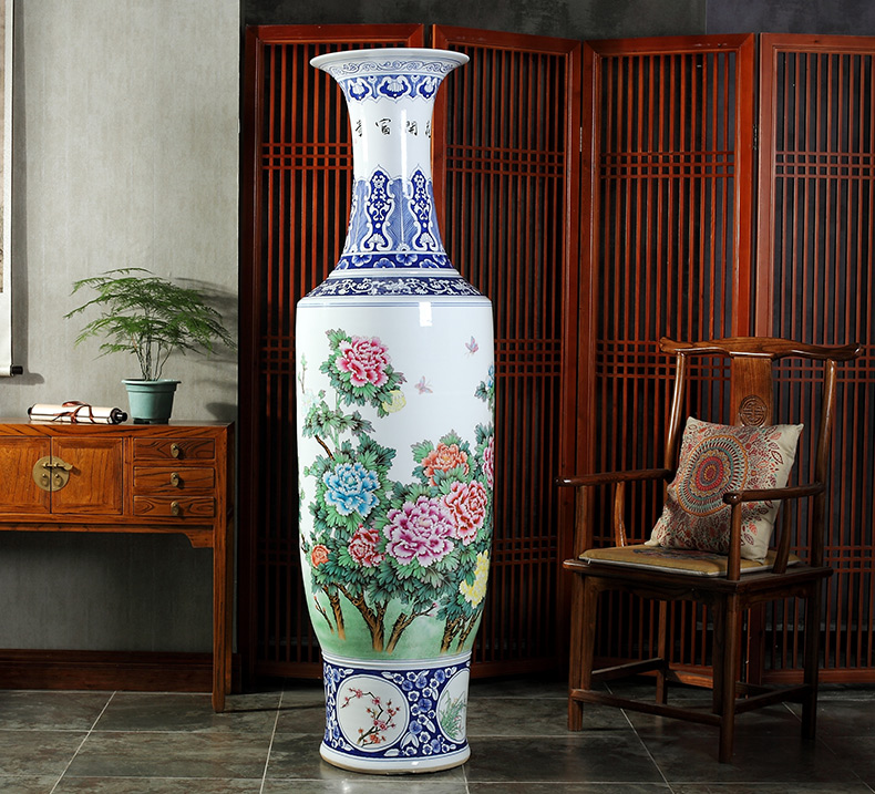 Jingdezhen blue and white bag in the mail to the ground 1.8 meters big ceramics vase hotel lobby hall opening gifts furnishing articles