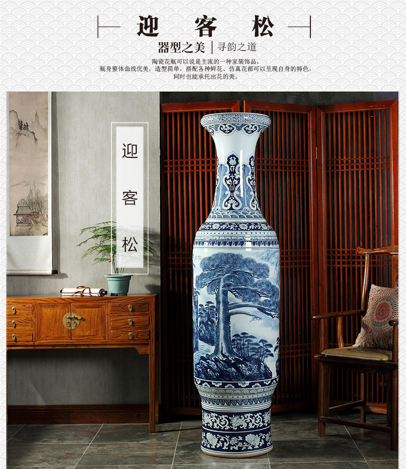 Jingdezhen blue and white landscape of large ceramic hand - made vases hall hotel opening gifts sitting room adornment is placed