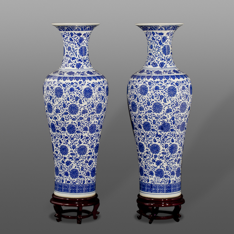Jingdezhen blue and white vase of large sitting room hotel decoration ceramics handicraft furnishing articles