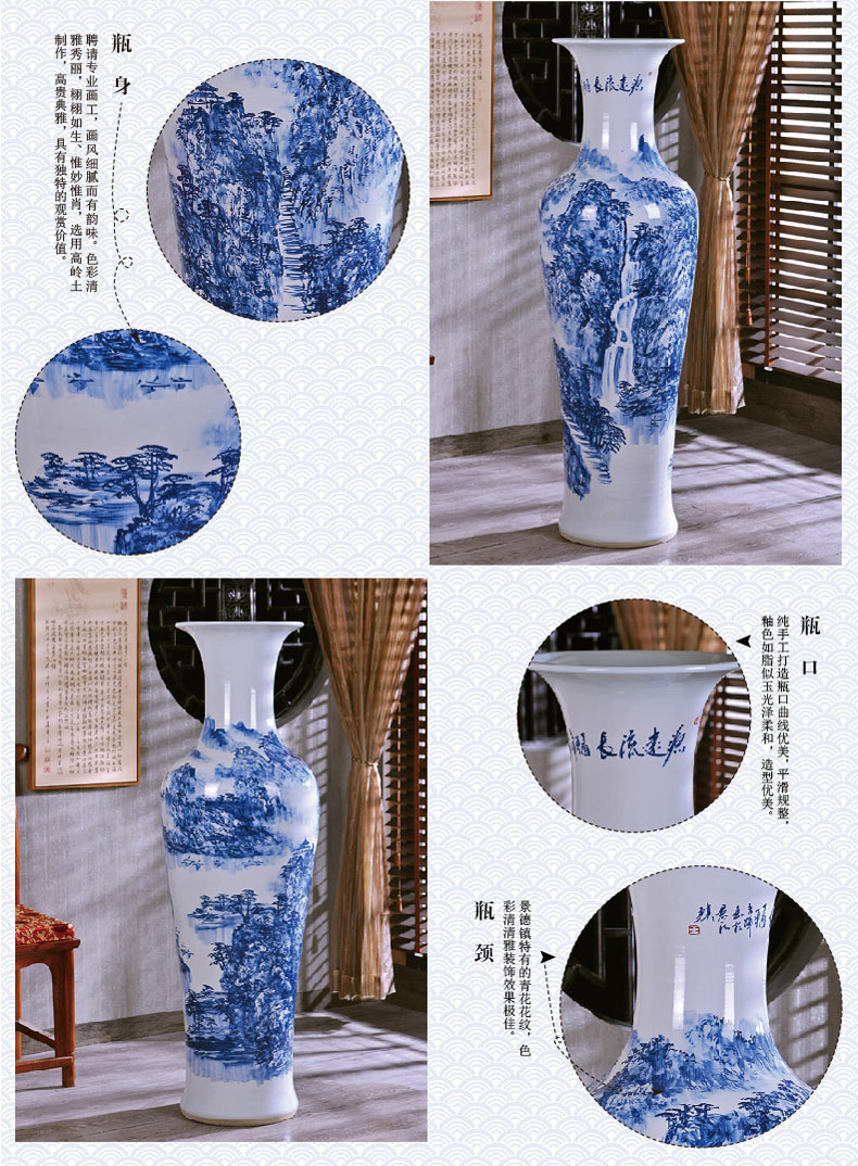 Jingdezhen hand - made wealth and auspicious landing crafts are big vase sitting room of modern ceramic vase