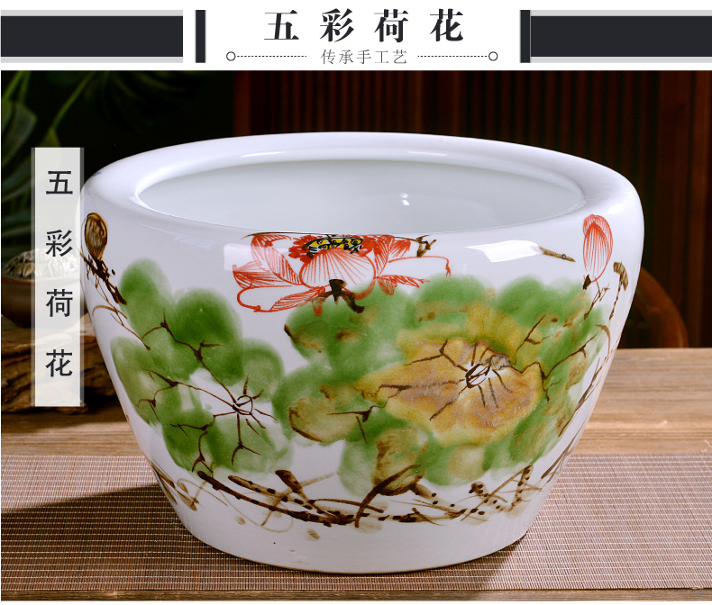 Jingdezhen ceramics large turtle cylinder water lily bowl lotus goldfish bowl bowl lotus cylinder tank sitting room furnishing articles