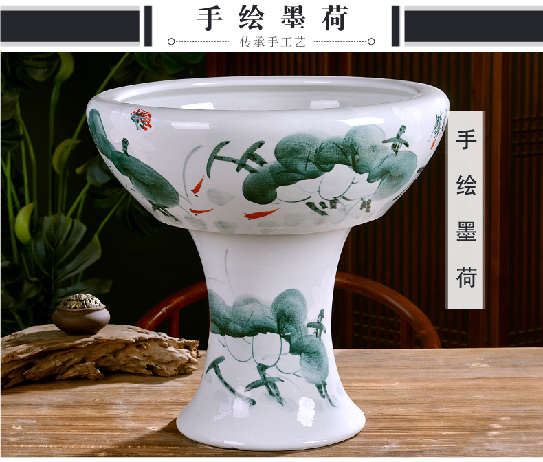 Jingdezhen ceramics ground vertical column type goldfish bowl large water lily always LianHe flowerpot carp cylinder furnishing articles in the living room