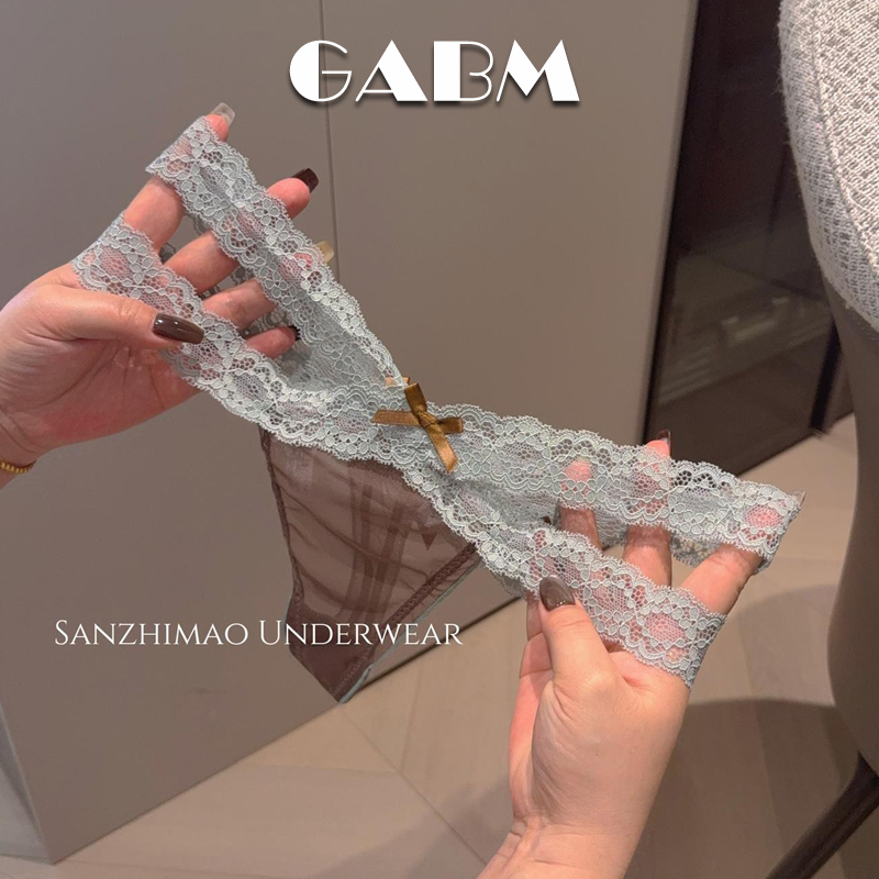 Japanese Gabm Sexy Hollow Lace Thong for Women 2025 New Low-Waist Slightly See-Through Mesh Bow Triangle Panties