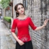 Áo phông nữ phong cách quốc gia 2019 mới thêu tinh tế rỗng áo thun năm điểm tay áo nữ sửa chữa - Áo phông áo phông rộng Áo phông