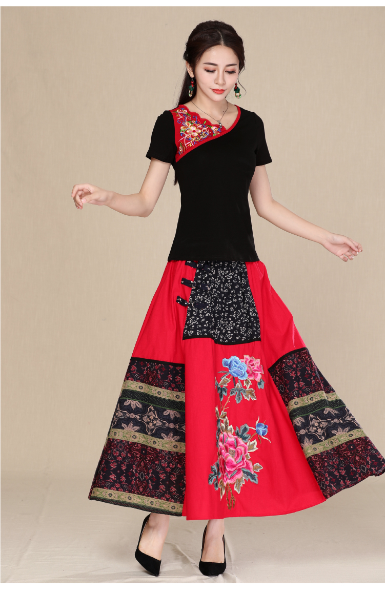 2018 xuân mới quốc gia phong cách Trung Quốc retro thêu hoa cotton và vải lanh khâu váy lớn hoang dã áo sơ mi form rộng nữ
