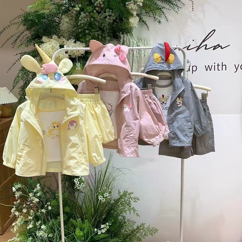 Girls' Summer Sun Protection Clothing Two-Piece Set Cute Unicorn Hooded Jacket Air-Conditioned Clothing Hooded Long-Sleeved Boys' Clothing