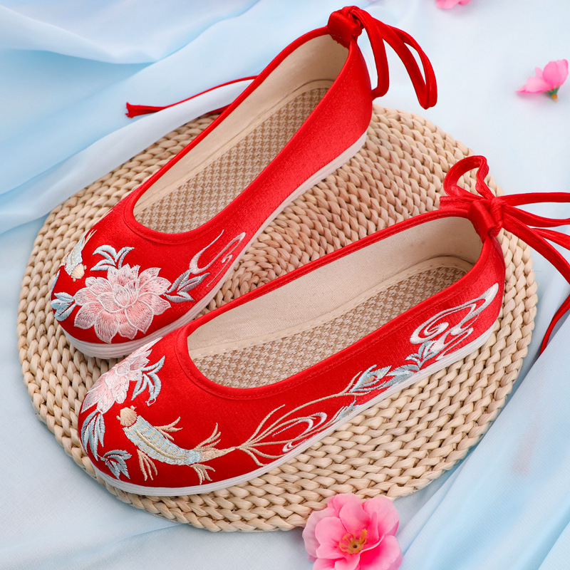 (Xuan Ink loft) Carp Lotus Flowers Matching Hanfu Shoes Ancient Wind Embroidery Cloth Shoes Old Beijing Cloth Shoes Bow Shoes Embroidered Shoes